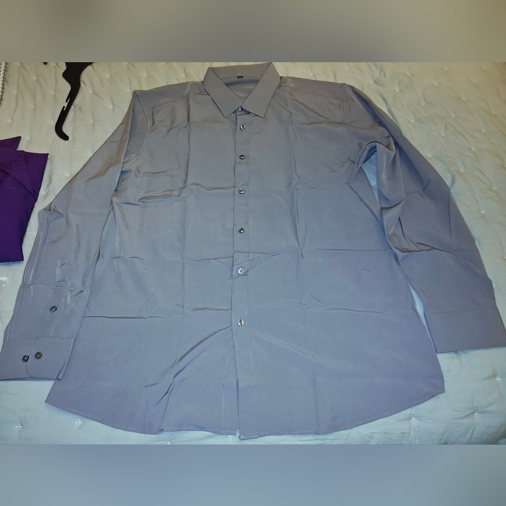 2 Set Black & Gray Slim Fit Long Sleeve Button Down Men's Shirt *New*